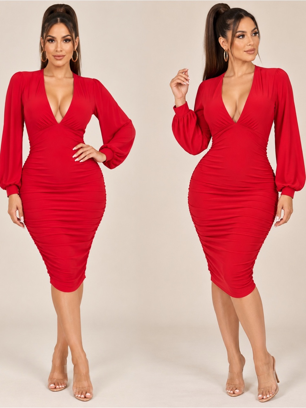 Elegant Red V-Neck Dress